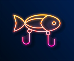 Fototapeta na wymiar Glowing neon line Fishing lure icon isolated on black background. Fishing tackle. Vector