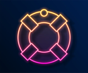 Glowing neon line Lifebuoy icon isolated on black background. Lifebelt symbol. Vector