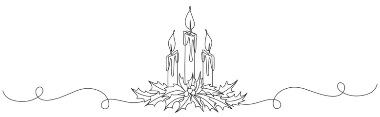 Christmas candle light line art vector illustration