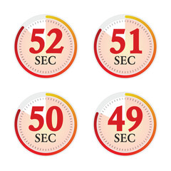 Set of digital timer 49, 50, 51, 52 seconds. Stopwatch icon. Vector Illustration.