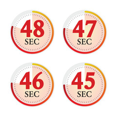 Set of digital timer 48, 47, 46, 45 seconds. Stopwatch icon. Vector Illustration.