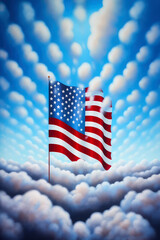 american flag on blue sky pop surrealism