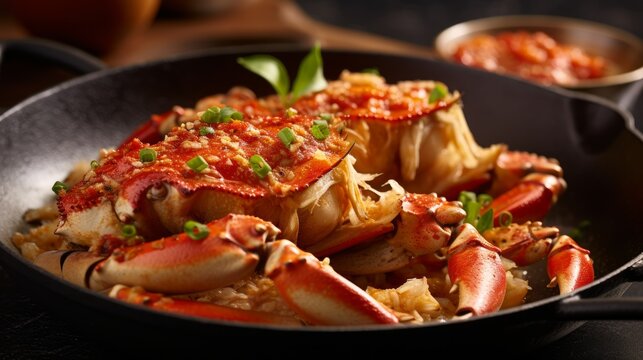A centered shot of a tasty crab dish