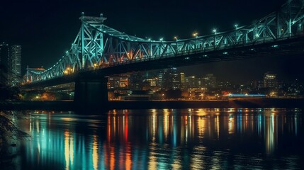 Fototapeta na wymiar Great bridge in the city at night. Generative AI