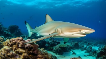 Reef  shark is swimming in the sea. Generative AI