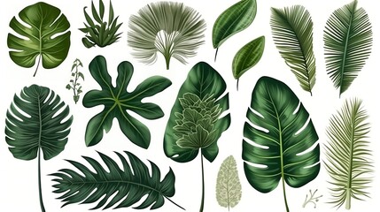 Tropical different exotic leaves. Generative AI