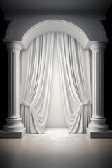 white stage curtain with arch entrance 