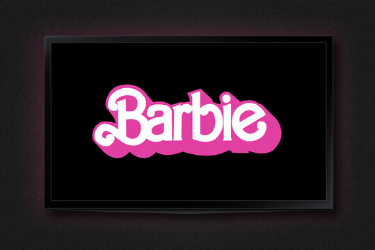 Barbie movie on TV screen. Moscow, Russia - July, 2023