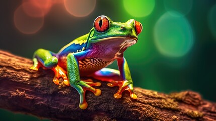 Naklejka premium Whimsical wild frog on amazing colorful background wallpaper, ai