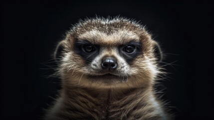 Fototapeta premium Unhappy meercat, isolated on black background, wild animal, funny, ai