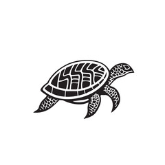 Vector silhouette of a turtle isolated. 2d vector 
 flat illustration in doodle cartoon sstyle. Logo, icon style. Black and white