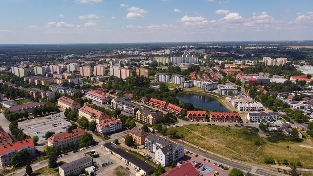 Piła, widok na miasto z lotu ptaka 