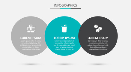 Set Paper glass with water, Coffee cup to go and Cookie or biscuit. Business infographic template. Vector