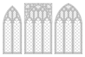 Photo sur Plexiglas Coloré Medieval Gothic contour stained-glass window Cathedral window.