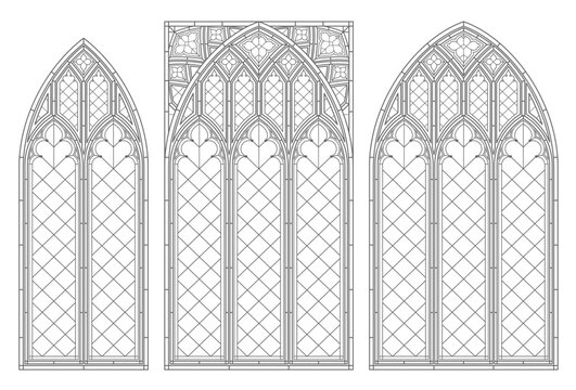 Medieval Gothic contour stained-glass window Cathedral window.