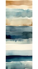 Abstract minimal stripes watercolor with beige, blue, and earthy green