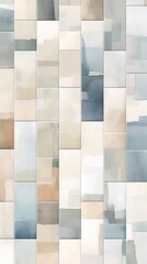 Abstract minimal bricks and blocks watercolor of soft beige and muted blues