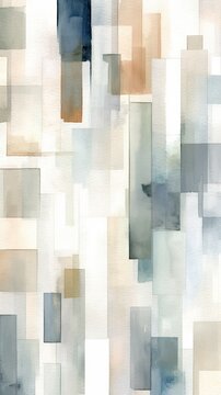 Abstract minimal bricks and blocks watercolor of soft beige and muted blues