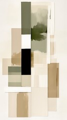 Abstract minimal watercolor of soft muted beige and greens