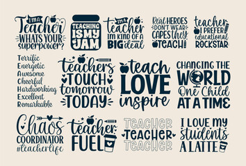 Teacher day quotes lettering set school sayings typography back to school teacher student book heart monogram sign shirt quote