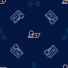 Set line Meeting, Video chat conference and on seamless pattern. Vector