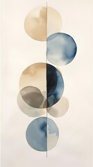 Abstract Watercolor beige and blue spheres brush stroke abstraction, ai