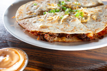 A view of a Korean BBQ quesadilla.