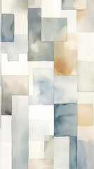 Abstract Watercolor beige and blue blocks and bricks brush stroke abstraction, ai