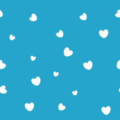 Seamless pattern of white hearts on a blue background