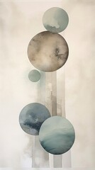 Abstract Watercolor beige and blue planets, ai