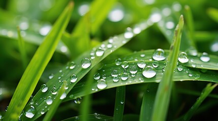 Fresh grass with dew drops Generative AI