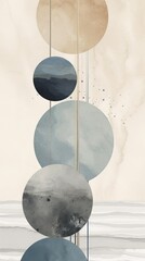 Abstract Watercolor beige and blue planets, ai