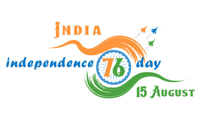 Indian Independence Day illustration with Indian flag, planes, national architecture buildings! Red Fort.