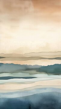 Abstract Watercolor beige and aqua seascape brush strokes, ai