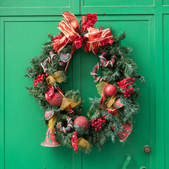 Christmas Decoration on a Beautiful Door in the Old Town of Martina Franca, in Italy