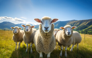 Fototapeta premium flock of sheep on field. livestock