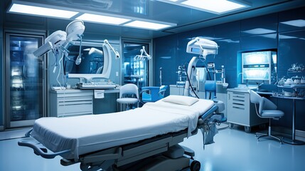 Interior view of operating room blue light A Generative AI