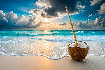 coconut cocktail on beach