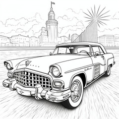 vintage car sketch Black and white coloring pages Generative AI