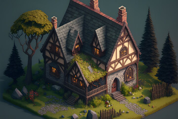 3d fantasy house, illustration style. AI generated