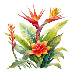 Tropical Plants Watercolor Clipart, Hawaii Flower Illustration