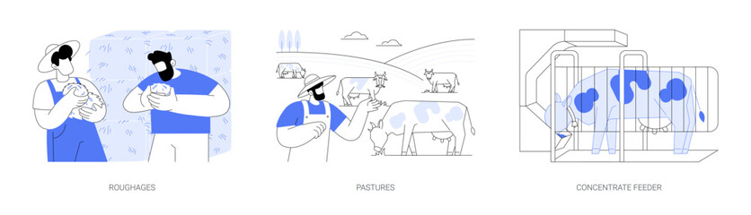 Feeds for livestock abstract concept vector illustrations.