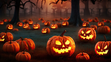 Obraz premium Mystical Halloween Delights Pumpkin Magic in the Spooky Background. created with Generative AI