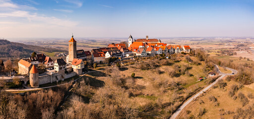 Aerial panorama of the beautiful town of Waldenburg, Germany