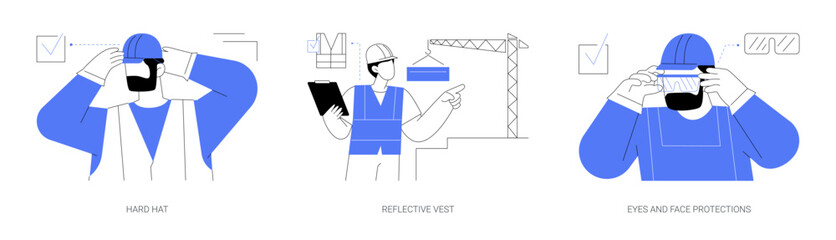 Personal safety gear at construction site abstract concept vector illustrations.