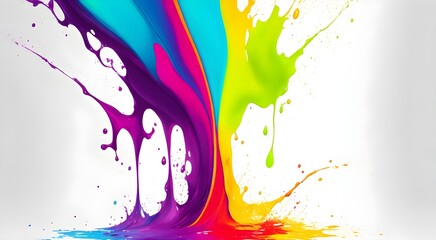 Abstracts artistic white background with rainbow colour splash and copy space 