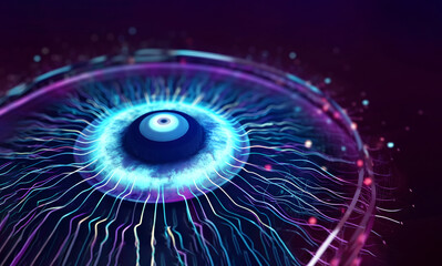 Cyberspace and digital eye. Artificial Neural Network. Big Data concept. Artificial intelligence in technology of future. 3D illustration. Generative AI.