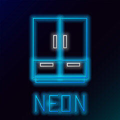 Glowing neon line Wardrobe icon isolated on black background. Colorful outline concept. Vector