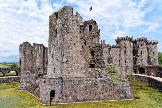Raglan Castle in Summer, Raglan, Monmouthshire, South Wales, UK