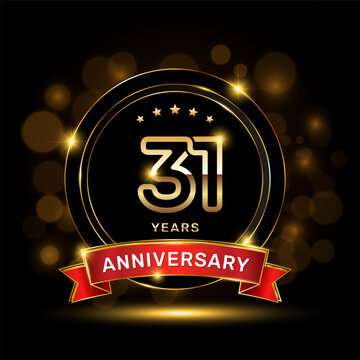 31 Year Anniversary Logo With A Gold Emblem Shape And Red Ribbon, Logo Template Vector